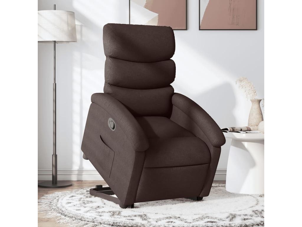 Sillón reclinable elevable tela marrón oscuro