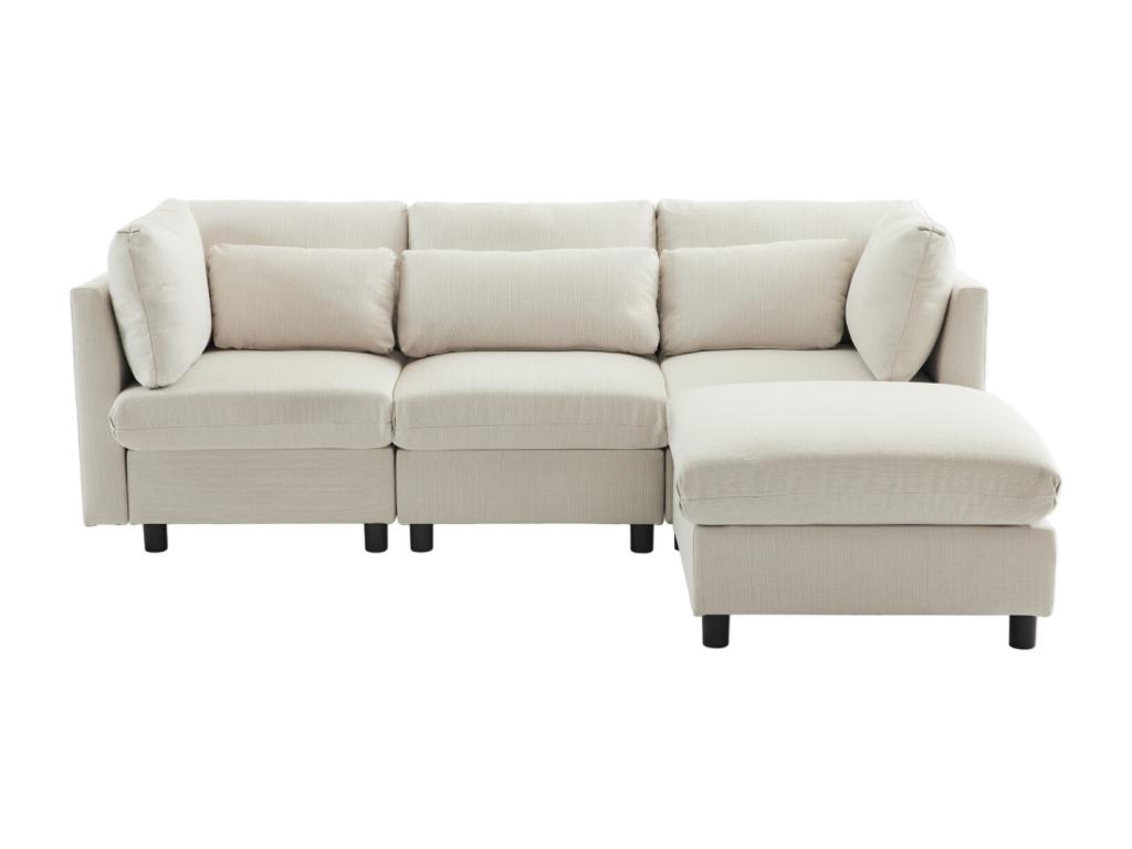 Sofá esquinero de 3-4 plazas en l, tela lino 220x83x81cm, beige