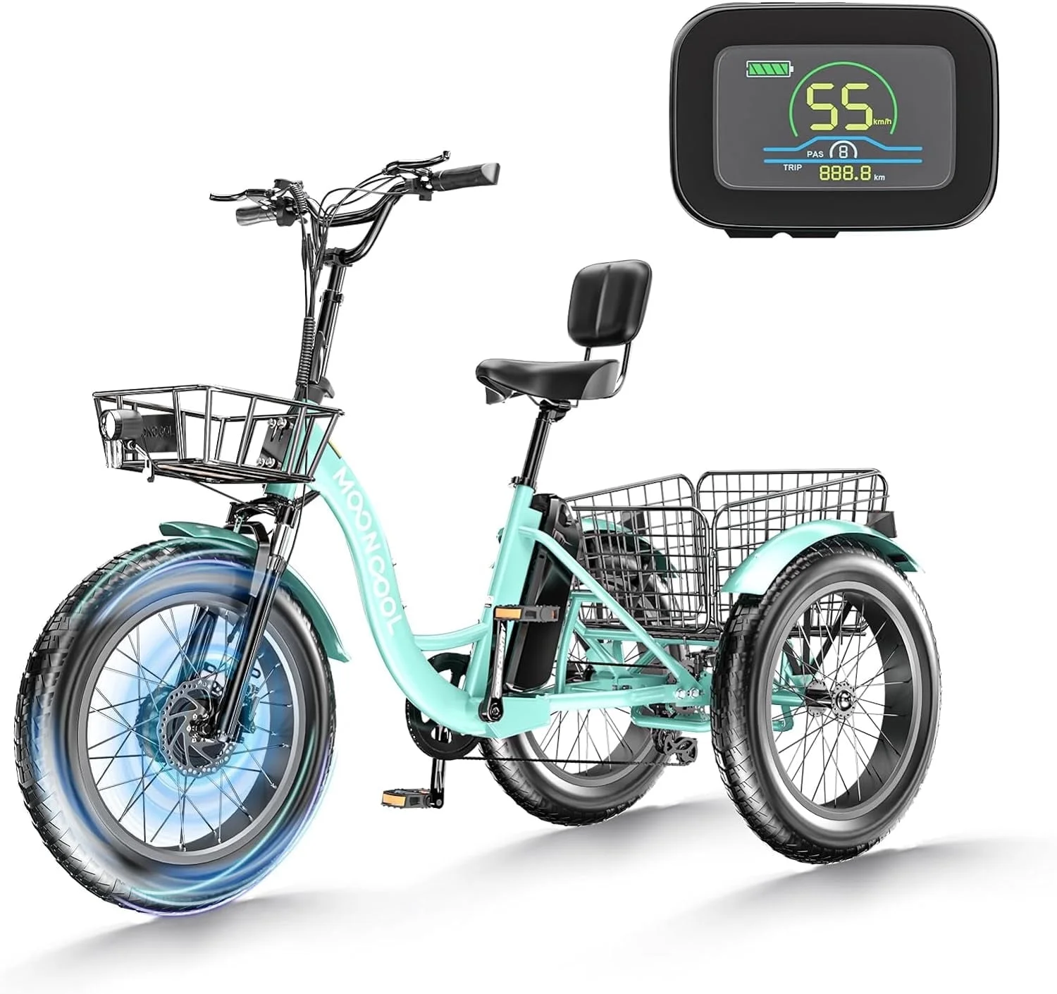 20" x 4" Fat Tire Electric Tricycle for Adult, 7 Speeds Electric Trike 48V 500W Motorized Tricycle , Electric Three Wheels Bicycle for Senior, Aluminum Frame & Rear Basket ,16mph - Image 21