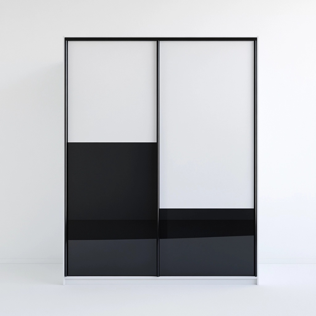 Armario de dormitorio moderno con puertas correderas blanco y negro de madera diseño minimalista con gran capacidad 200x220cm QO6673036
