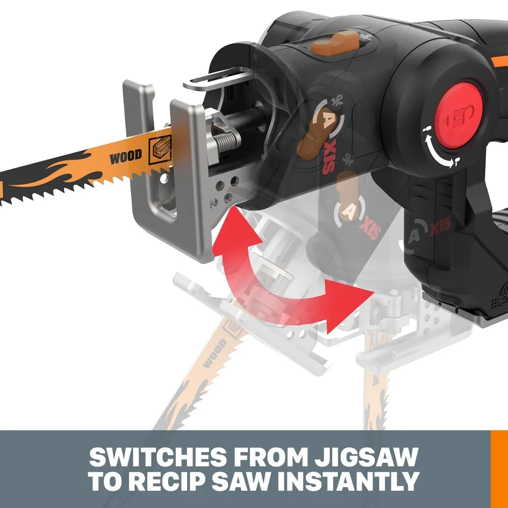 Worx 20V Power Share Axis Cordless Reciprocating & Jig Saw - WX550L.9 - Image 4 Worx 20V Power Share Axis Cordless Reciprocating & Jig Saw - WX550L.9 - Image 4