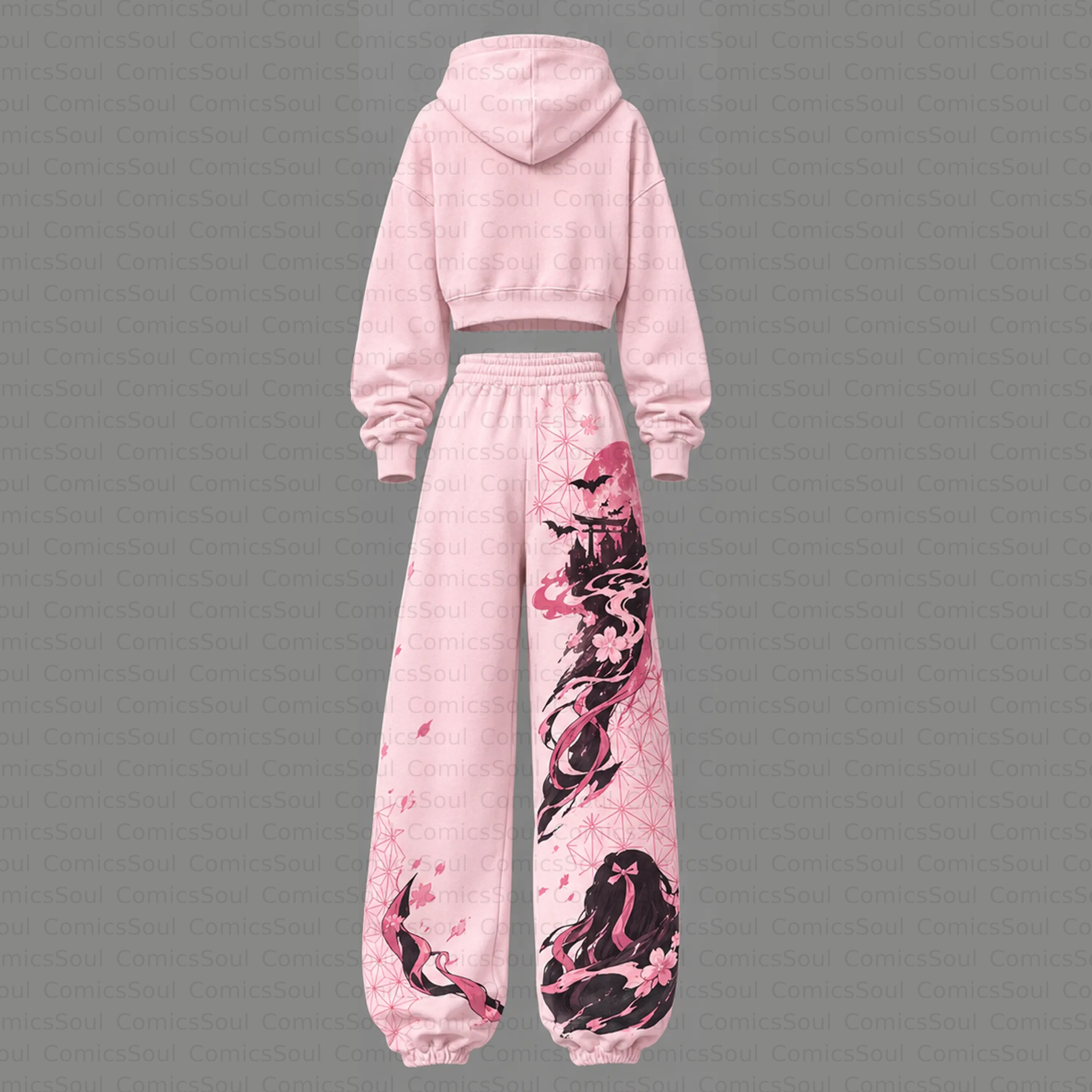 Demon Slayer Cropped Long Sleeve Hoodie & High Waist Jogger Pants Two Piece TeeThreads Sustain the Scene with Custom Apparel