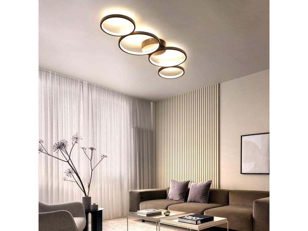 Mubdelu. Lámpara de techo LED Mubdelu, blanco cálido: lámpara de techo de 4 brazos, 3000k. Moderna lámpara para sala de estar, anillo redondo de 37W, color negro. Lámpara para dormitorio de 89 cm. Diseño. Lámpara para oficina que se puede usar en dor
