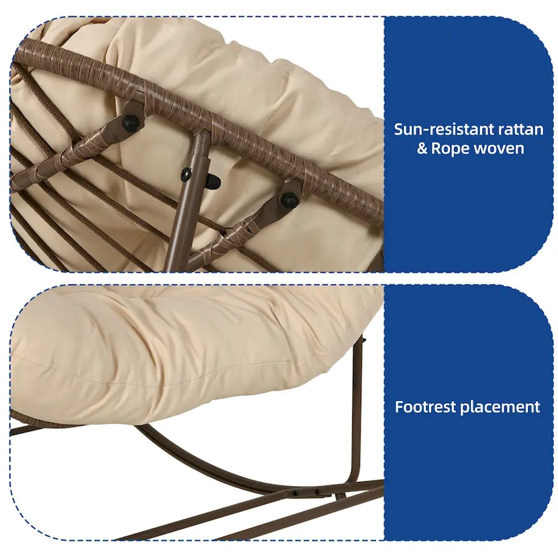 Moasis Oversized Outdoor Papasan Rocking Chair with Cushion - Patio Basket Chair