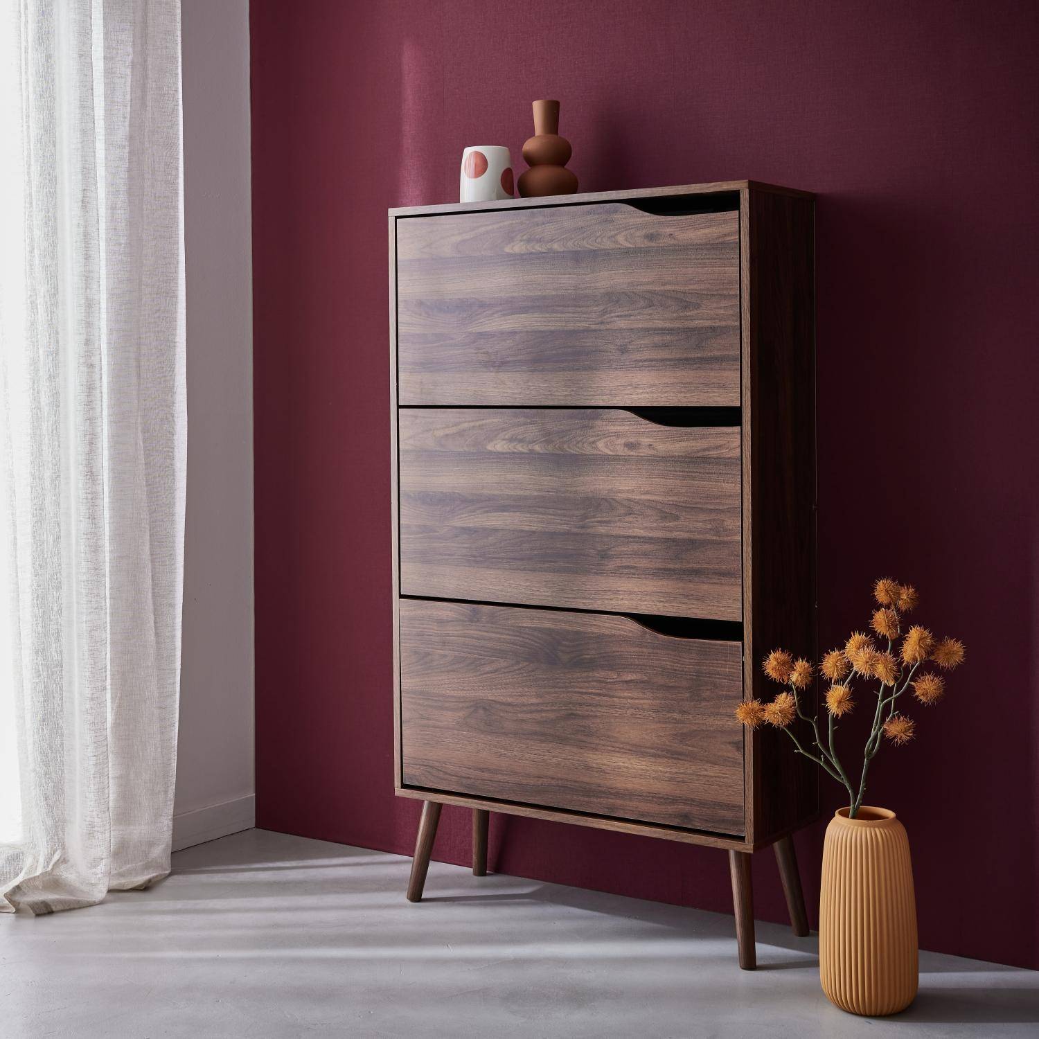 Nepal - Mueble zapatero de madera de nogal con 3 puertas