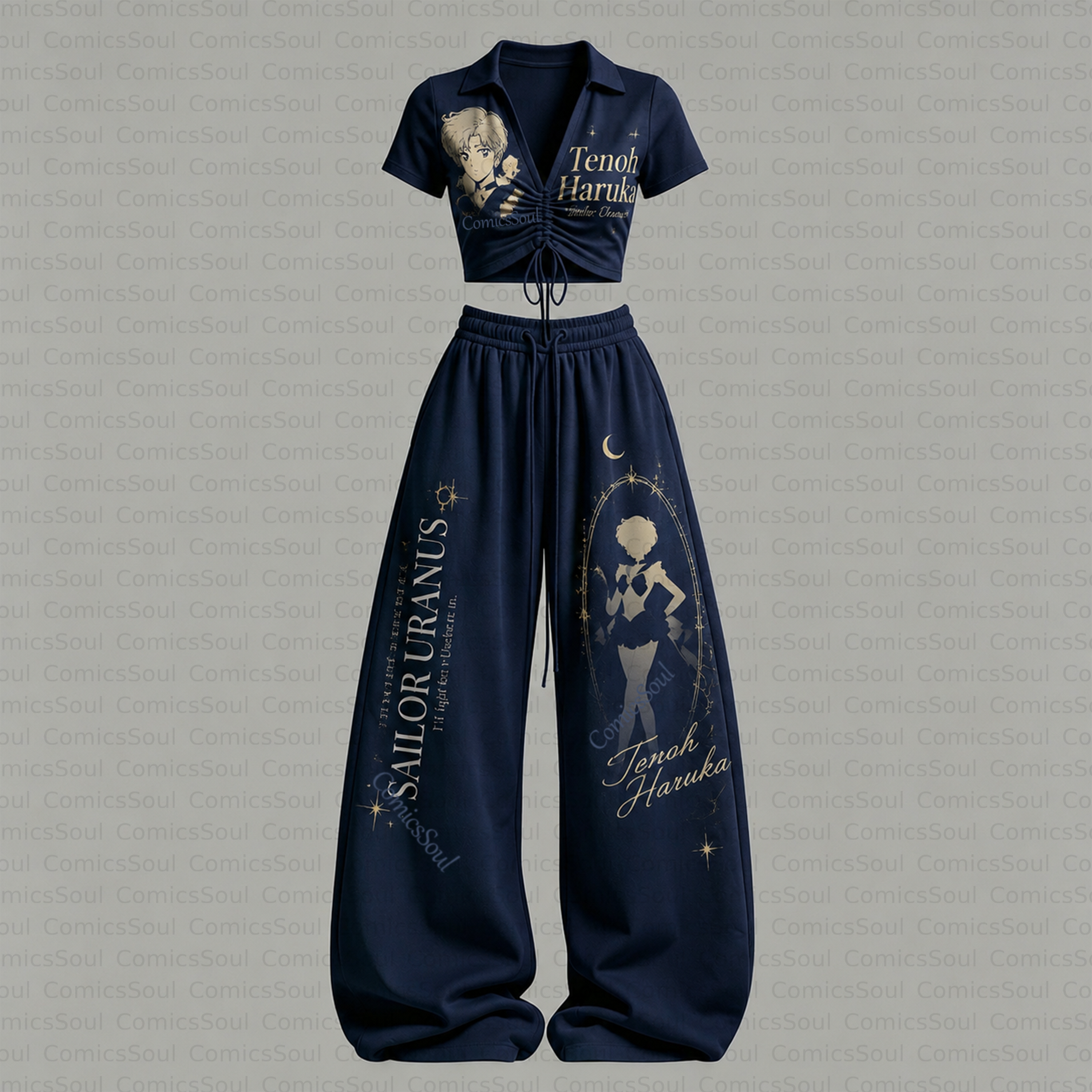 Sailor Moon Drawstring Short Sleeve Top & Long Pants Two-Piece Set