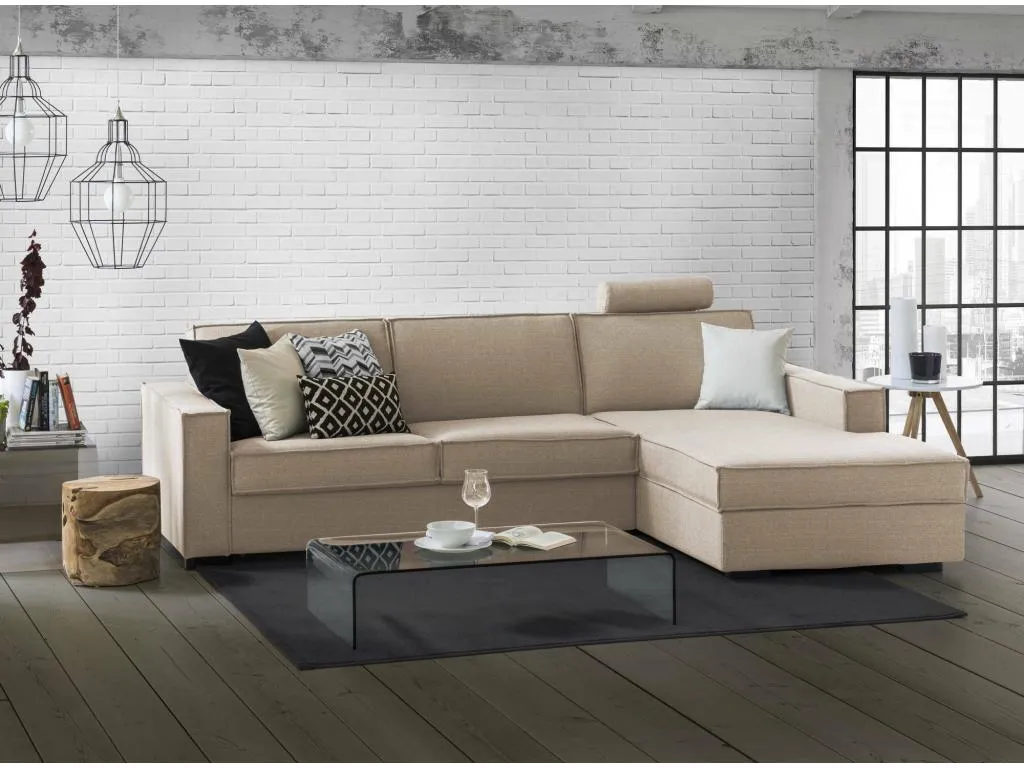 Sofá fijo Boverdeco Sofá rinconero Made in Italy Sofá de salón con península contenedor derecho con reposabrazos estándar 280x95h90 cm