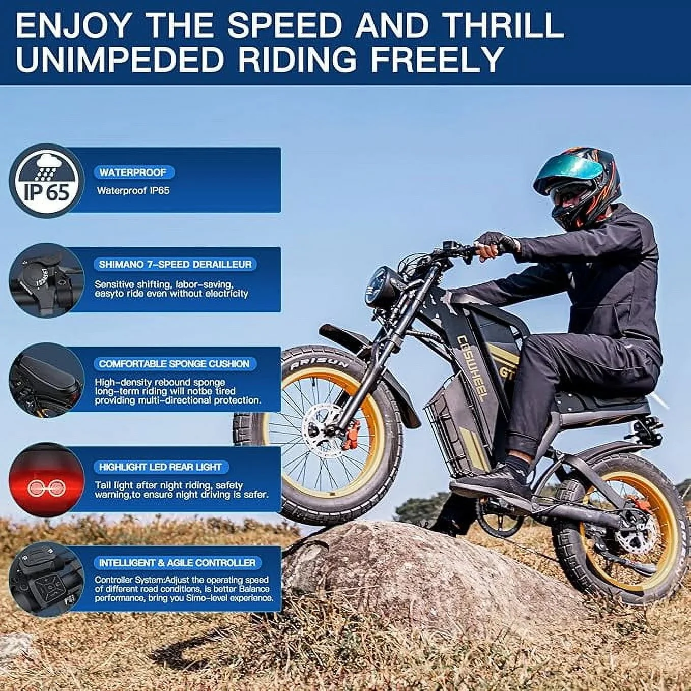 COSWHEEL GT20 Electric Dirt Bike, 1500W Motor, 48V/25Ah Removable Battery, 20in x 4.0in Fat Tires - GT20 - Image 8 COSWHEEL GT20 Electric Dirt Bike, 1500W Motor, 48V/25Ah Removable Battery, 20in x 4.0in Fat Tires - GT20 - Image 8