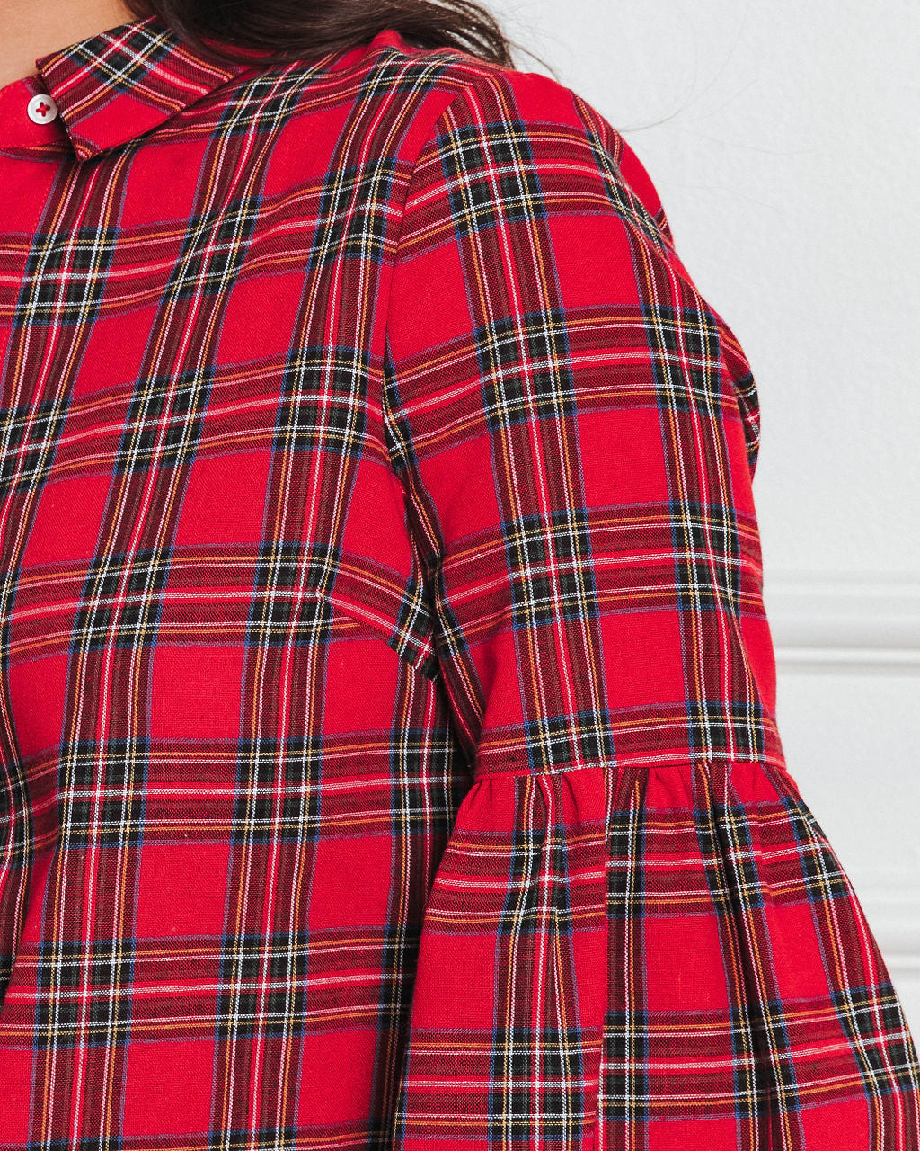 Gift For Me Plaid Puff Sleeve Button Down Top - Se7enfashion