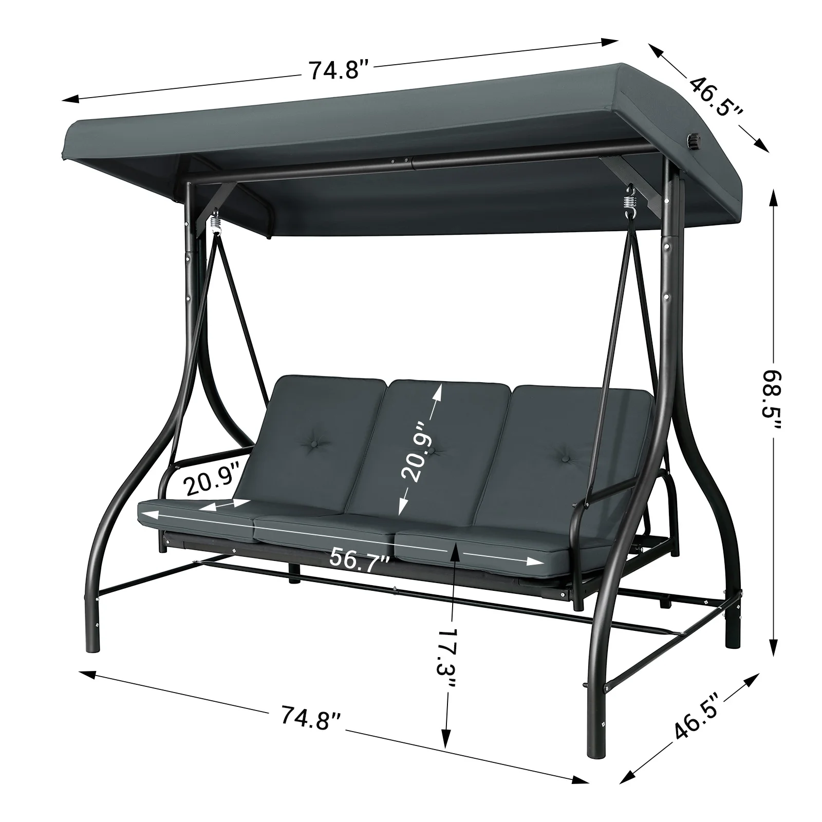 Arlopu 3 Person Porch Swing Outdoor Converting Canopy Swing Glider with Canopy - Image 13