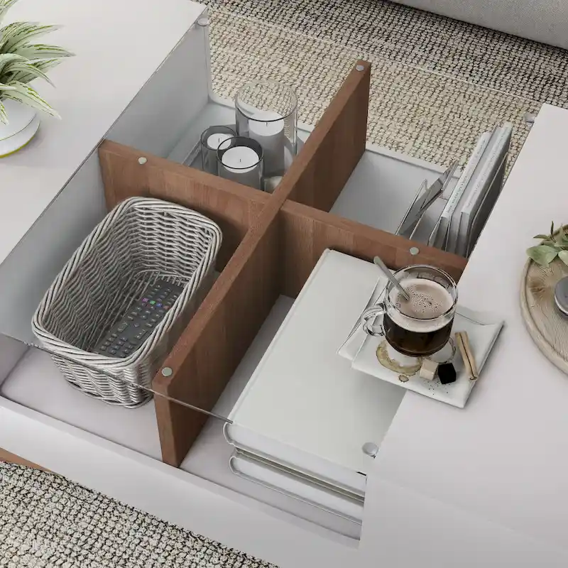 Angelic Contemporary Storage Coffee Table with Glass Insert by Furniture of America