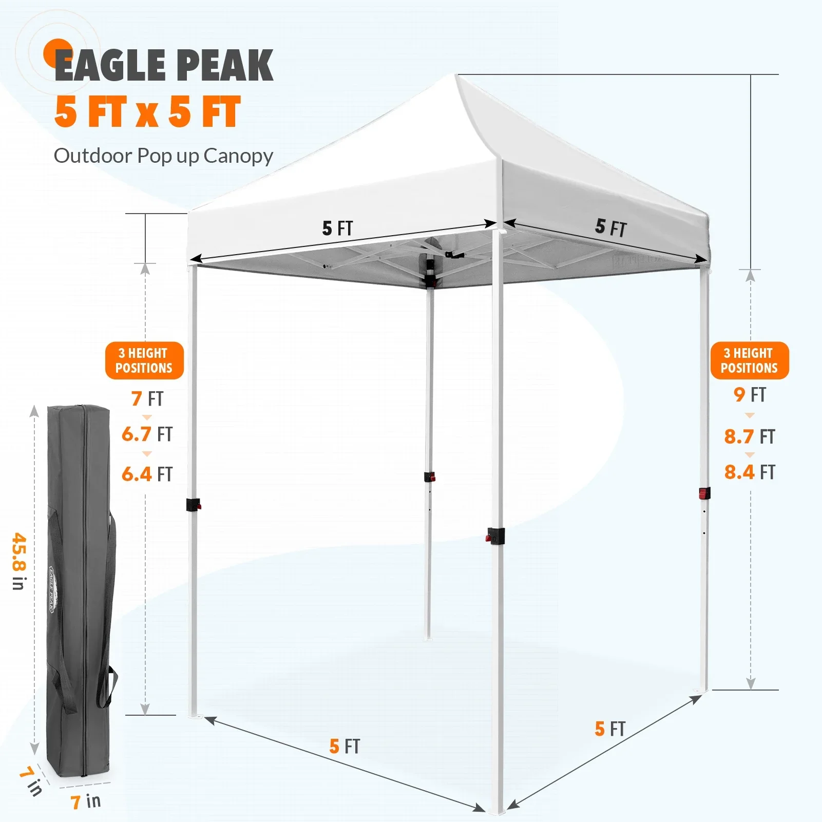 EAGLE PEAK 5x5 Pop up Canopy Tent Instant Outdoor Canopy Easy Set - up Straight Leg Folding Shelter（blue）