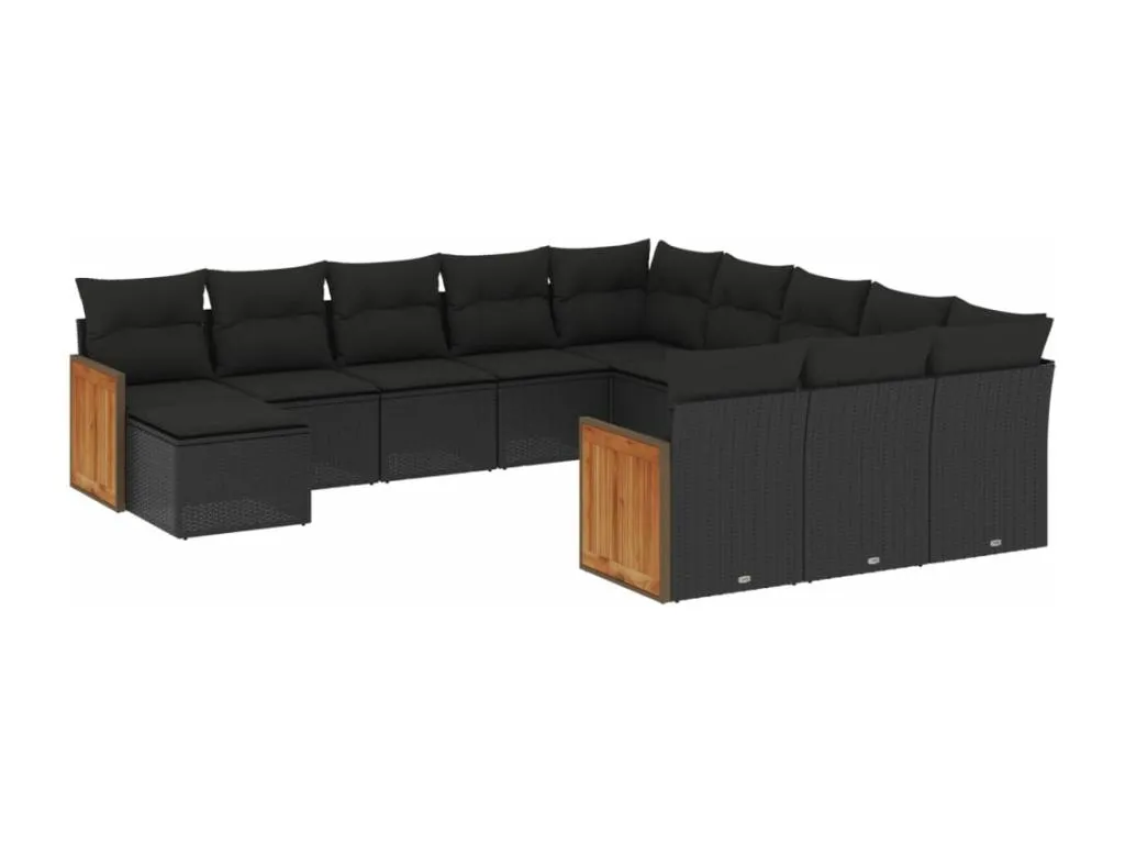 Set de Sofás de Jardín 12 Piezas Cojines Ratán Sintético Negro QP2197477
