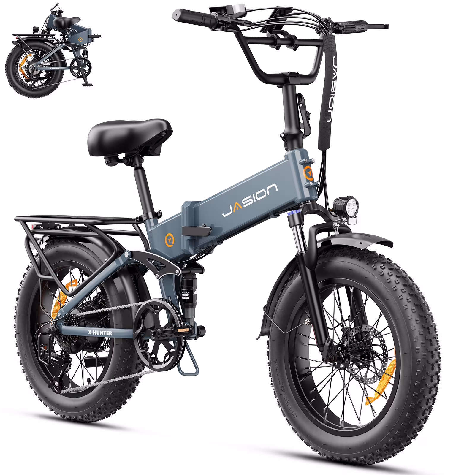 Jasion X-Hunter Electric Bike for Adults, 750W Motor Electric Bicycle with 48V 13AH Removable Battery, 20" x4.0 Fat Tire Folding Ebike, Full Suspension, 7-Speed Bicycles - Image 3