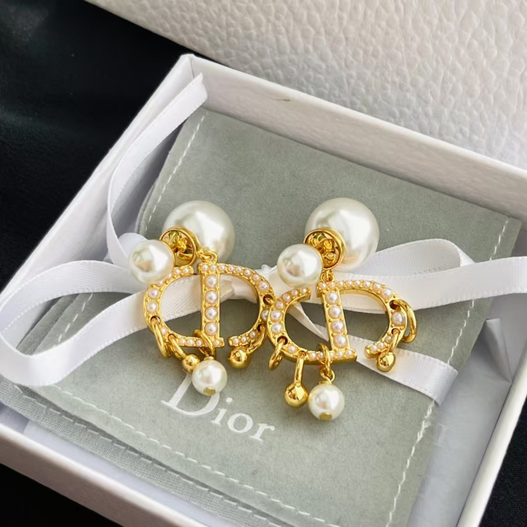 Dior Baroque CD Paved Pearl Earrings - Original Replica Club