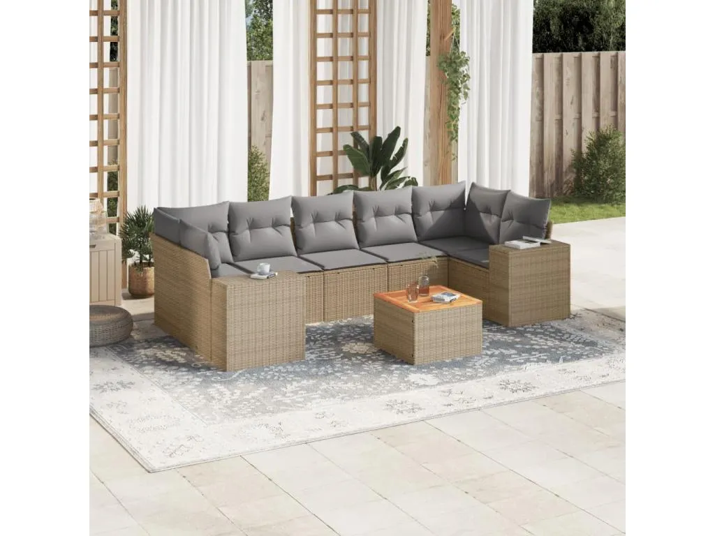 Juego de sofás de jardín con cojines beige 8 pzas ratán PE 25493ZSDJ