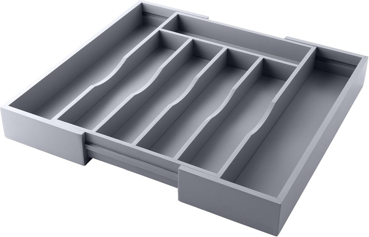 Expandable Bamboo Kitchen Drawer Organizer for Cutlery and Utensils, Adjustable Bamboo Wood Cutlery Tray in Drawer for Flatware and Silverware in Kitchen, (Grey)