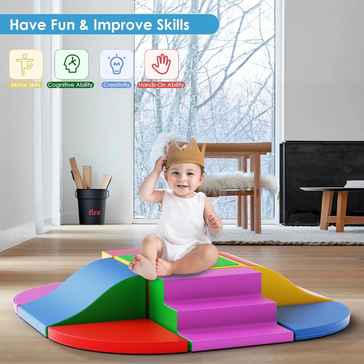 Foam Climbing Blocks for Toddlers, 9 Pieces Soft Play Climbing for Kids, Toddler Climbing Toys with Stair and Slide, Indoor Crawl and Climb Playset for Kids (Colorful) - Image 6