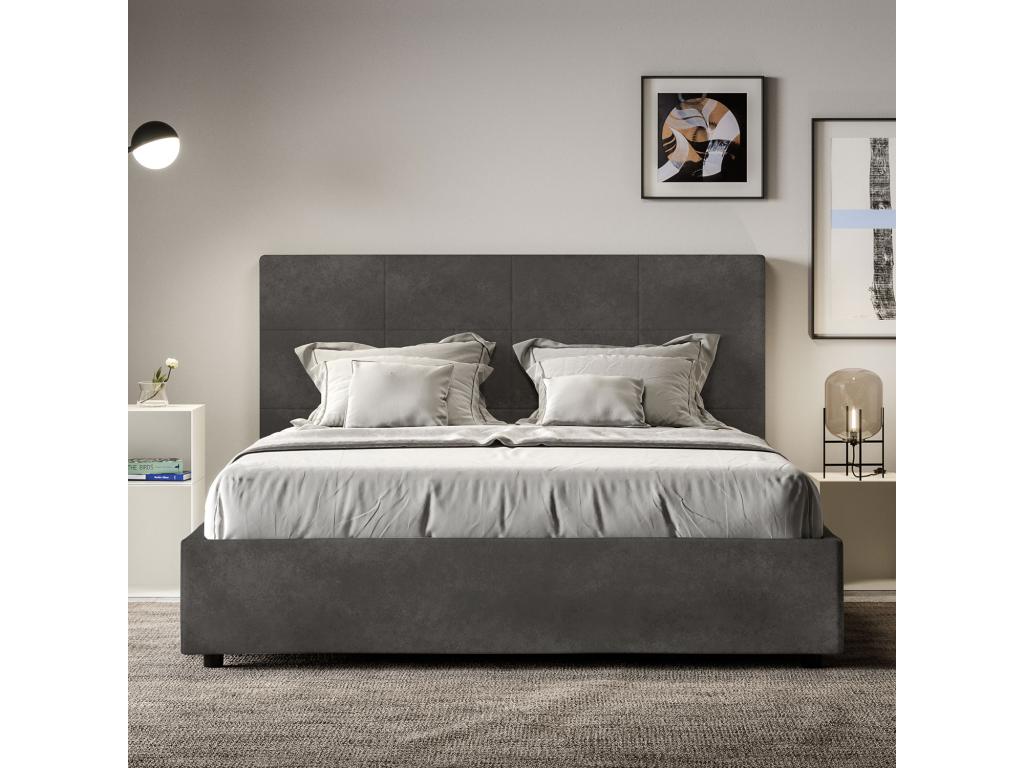 Cama doble sin somier acolchada 140x200 microfibra gris Mika