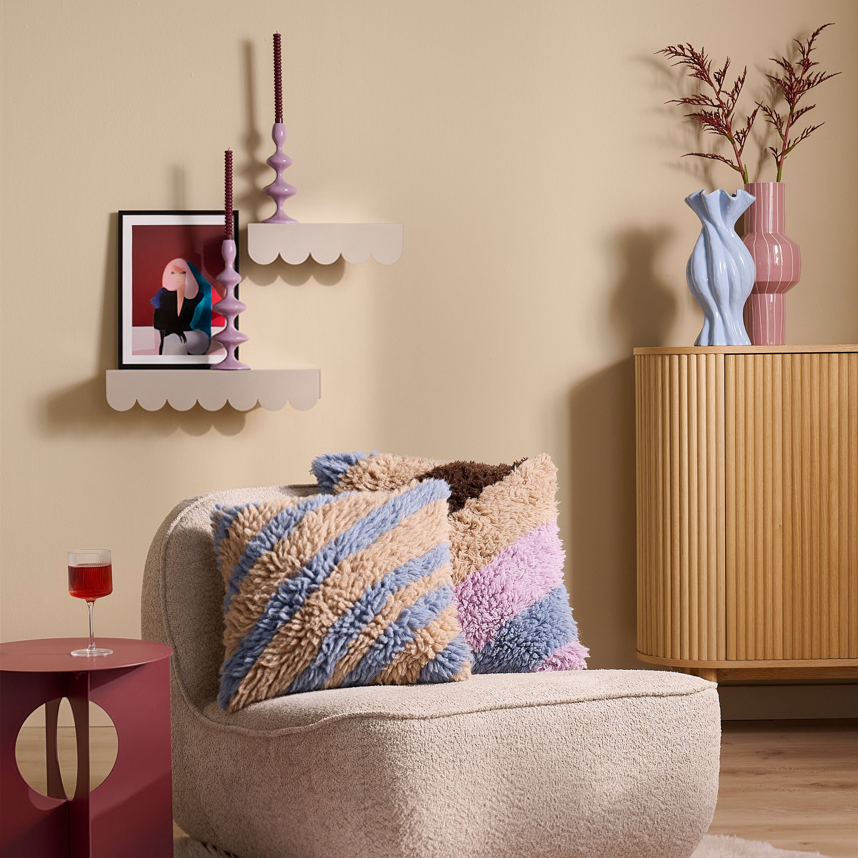 Blokker Strippi Sierkussen 50 x 50 cm - Blauw / Beige