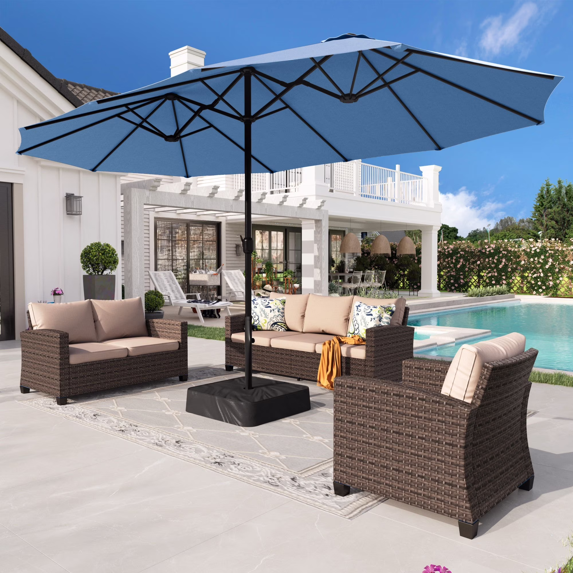 Alpha Joy 15ft Outdoor Patio Umbrella Extra-Large Double-Sided Garden Umbrella with Crank Handle and Base - Smoky Gray - Image 16
