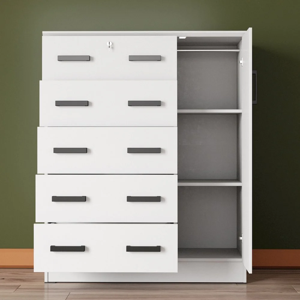 Better Home Products JCF Sofie 5 Drawer Wooden Tall Chest Wardrobe in Mahogany - Image 14