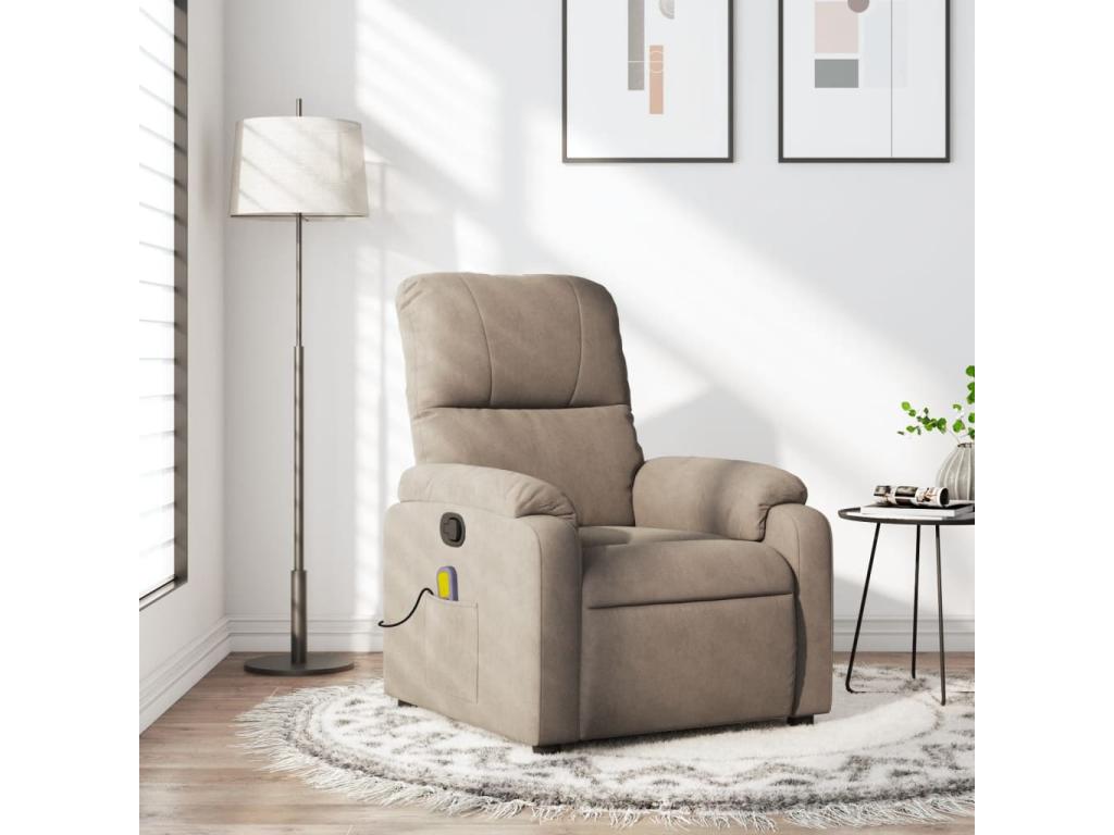 Sillón reclinable de masaje tela de microfibra gris taupe