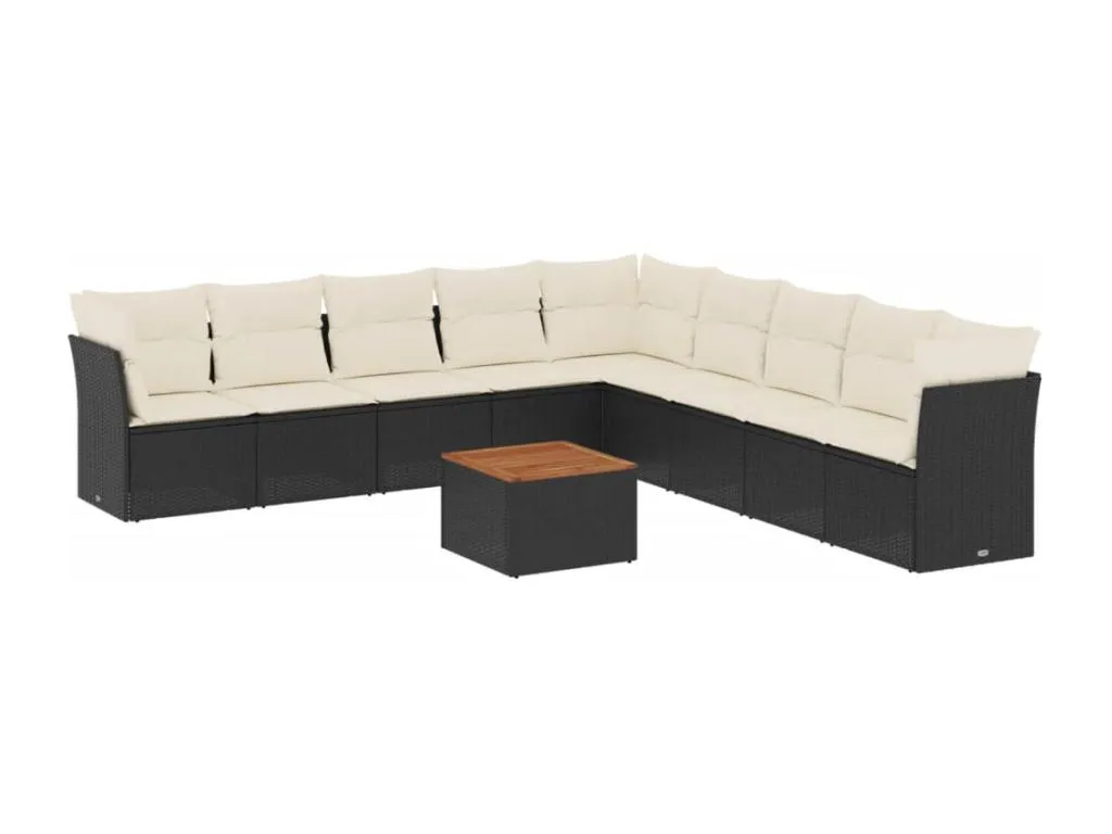 Set de sofás de jardín 10 pzas cojines ratán sintético negro 90493TQTD
