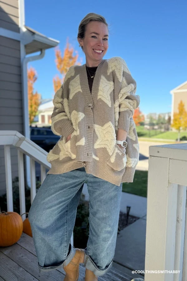 Wrapped In Stars Oversized Cardigan - Taupe
