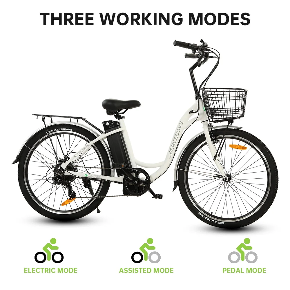 26 Inch 36V 10AH 350W City Bike Electric Bicycle e-bike White with Basket 7 Speed Step Through Commuter for Women Girls - Image 8