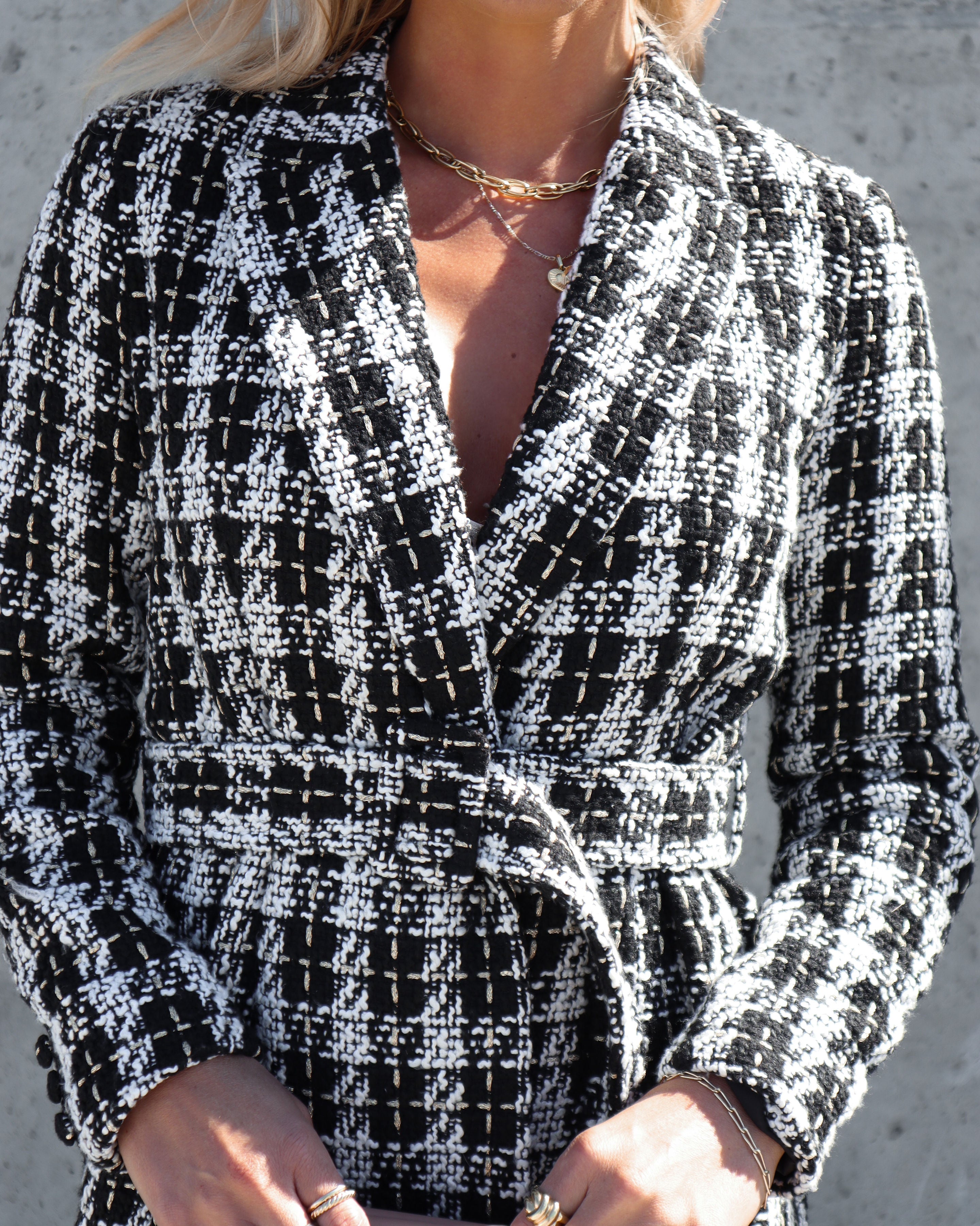 Mallory Tweed Plaid Belted Jacket - Se7enfashion
