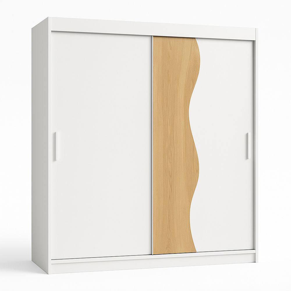 Armario deslizante moderno de dos puertas con estructura de madera y panel blanco,diseño elegante,funcional y versátil
