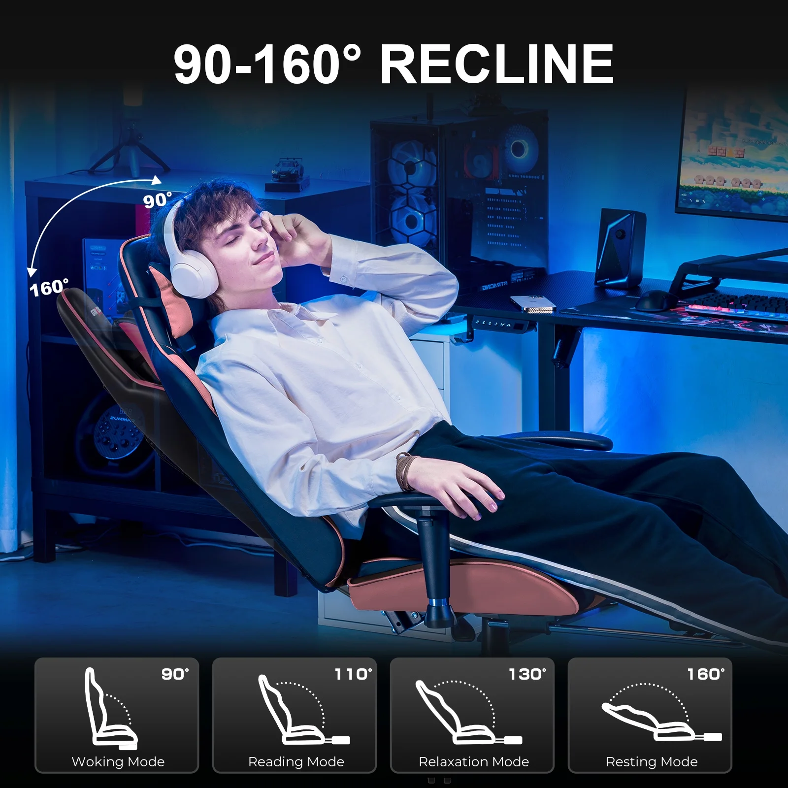 GTRACING Gaming Chair, Ergonomic Office Desk Chair with Lumbar Support, PU Leather, Footrest & Adjustable Headrest, Red - Image 36