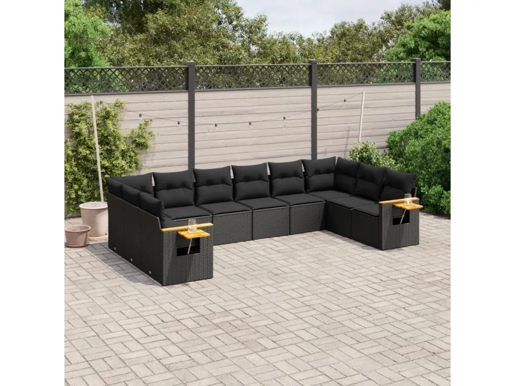 Set de sofás de jardín 10 piezas cojines ratán sintético negro 14250QUDM