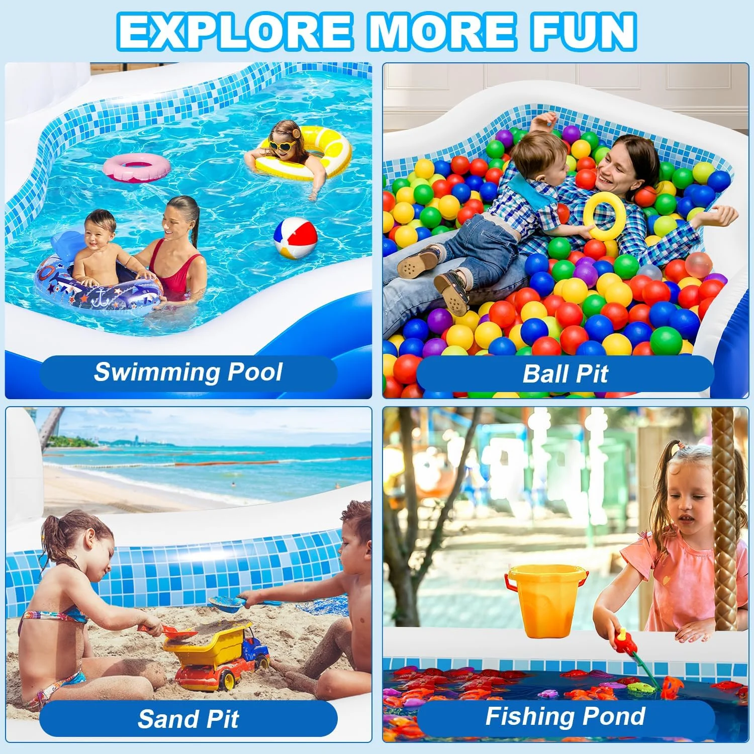 Large Inflatable Swimming Pool for Kids Adults, 121" X 90" X 22" Oversized Thickened Kiddie Pools Family Blow-Up Pool with Pump Seat, Inflatable Pools for Garden, Backyard, Indoor Outdoor Water Party - Image 8