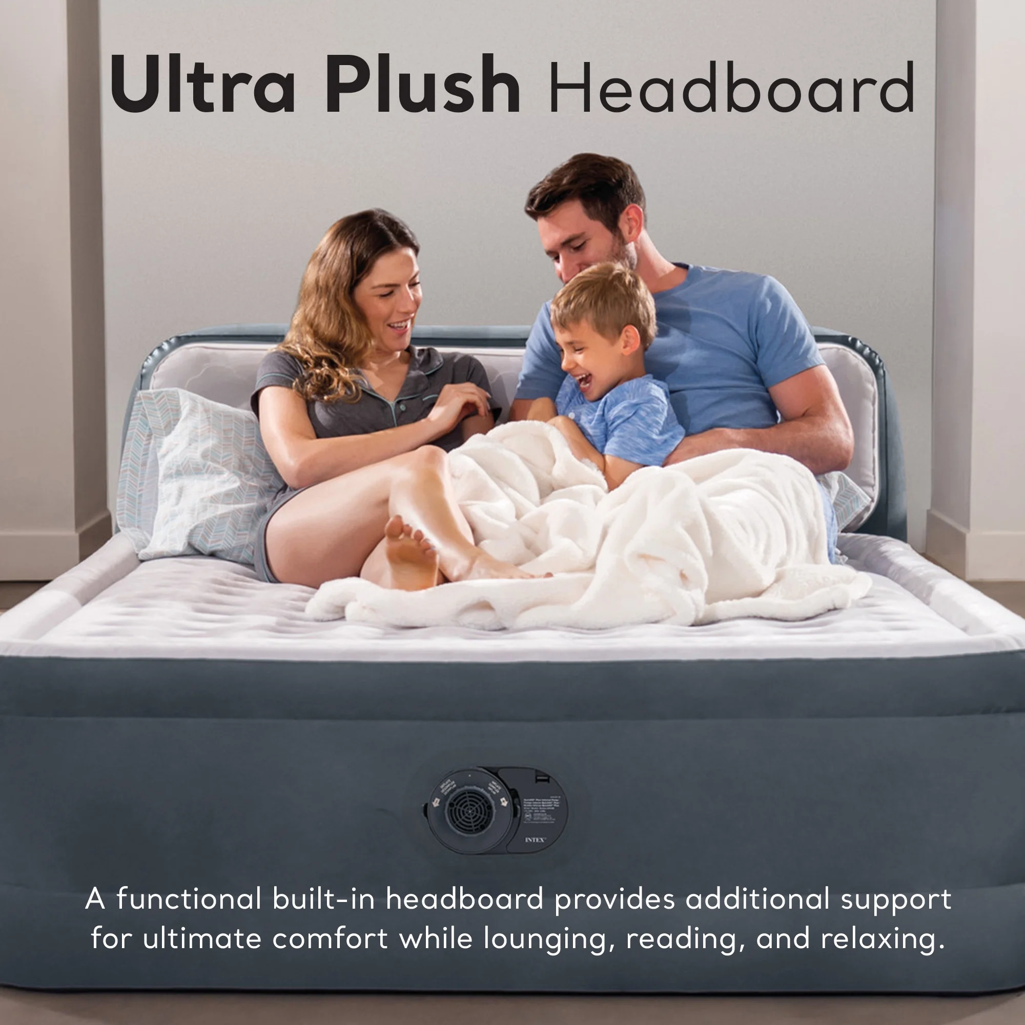 Open Box Intex Dura-Beam Deluxe Plush Headboard Queen Mattress Built-In Pump - Image 7