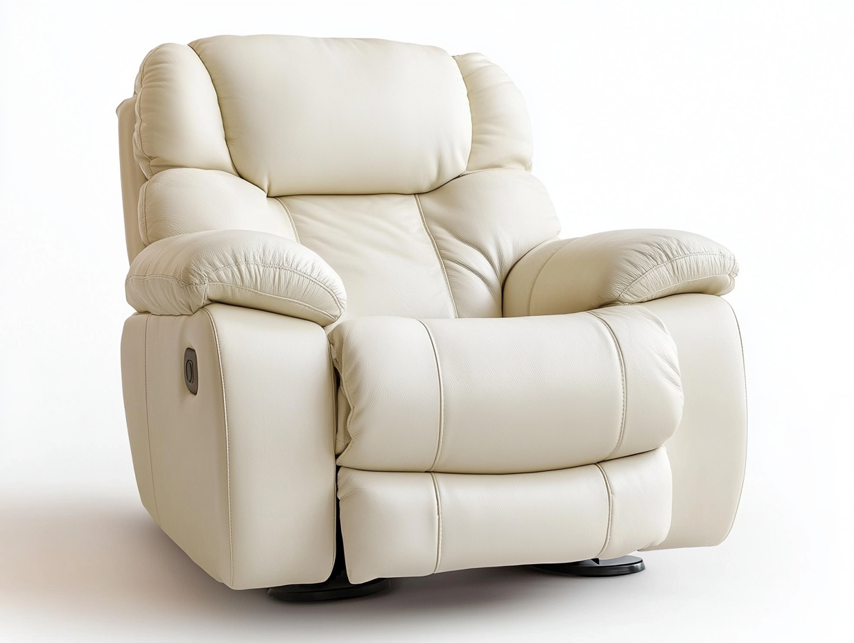 Sillón reclinable eléctrico grande en cuero color crema.