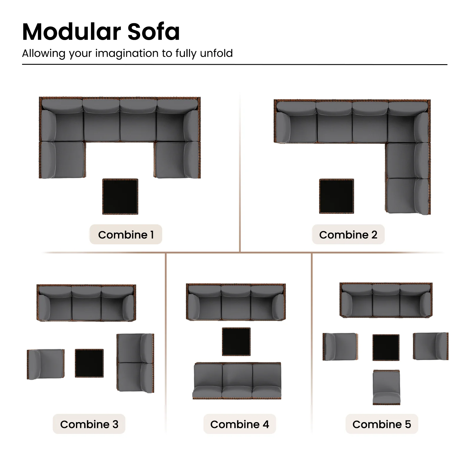 ELPOSUN 7 Pieces Patio Furniture Set, Outdoor Furniture Sectional Rattan Sofa for Backyard Garden Dark Grey - Image 2