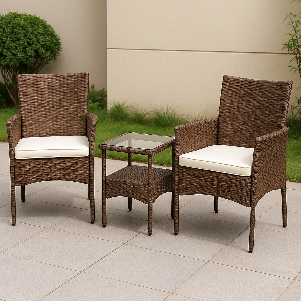 Conjunto de jardín mesa y sillas marrón ratán sintético exterior terraza 2 plazas - sLKxvkG380qy