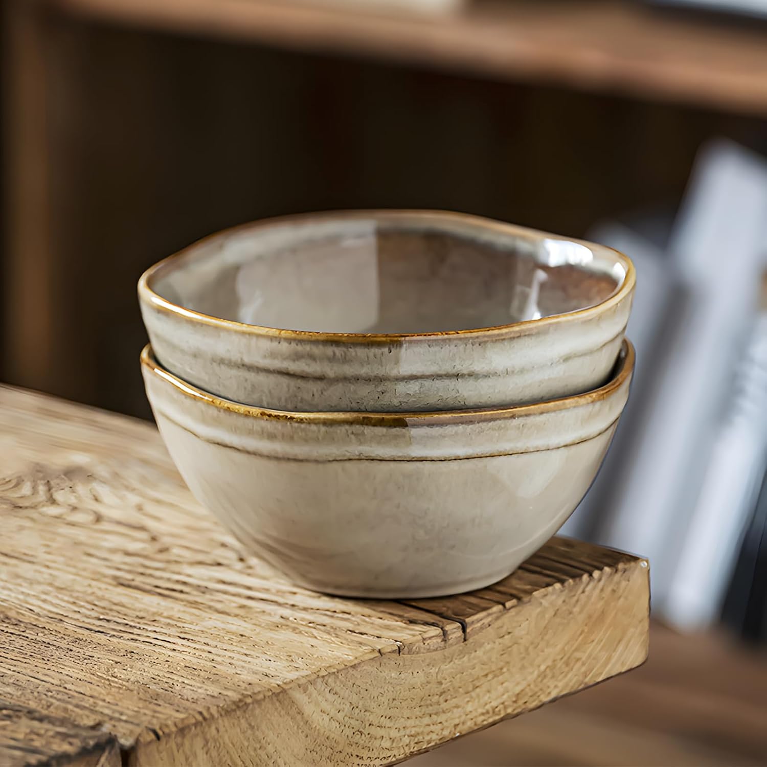 4 Pack Retro Ceramic Bowls, 5.3 Inch Japanese Small Handmade Bowl For Soup, Salad, Rice, Cereal, Breakfast, Dinner, Serving, Oatmeal - Microwave, Dishwasher Safe Eating and Kitchen