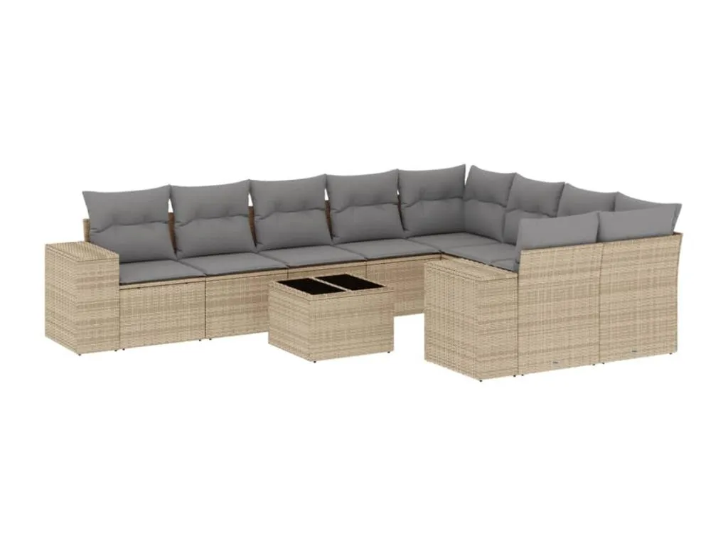 Juego de sofás jardín con cojines beige 10 piezas ratán sintético 12019zrjk