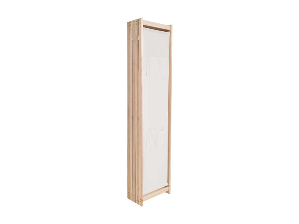 Biombo divisor 5 paneles de tela crema 200x170x4 cm