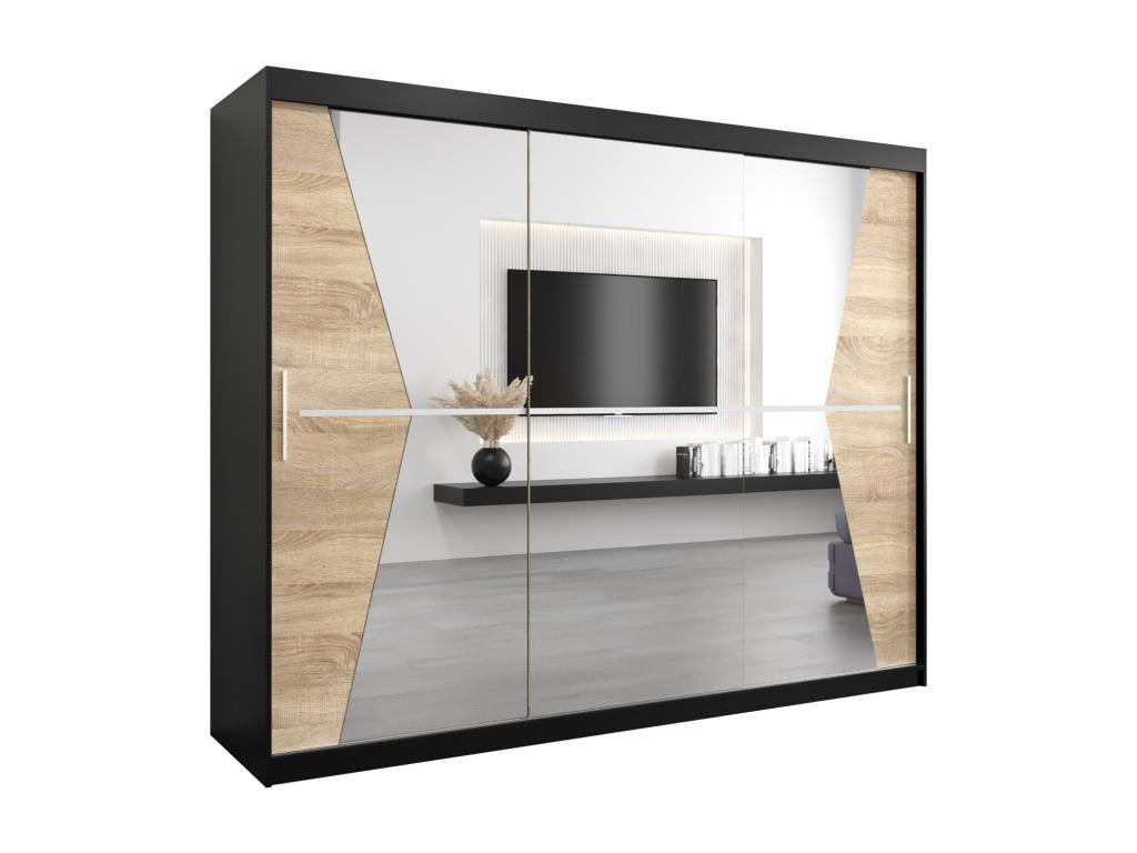 Armario de puertas correderas 200/250/62 3 puertas negro/Nestliq