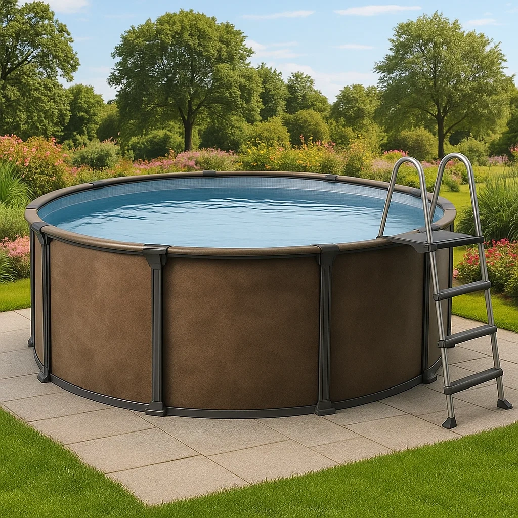 Piscina tubular redonda 298x96 cm, color marrón/negro, con filtro y escalera TbWfhYX237FX