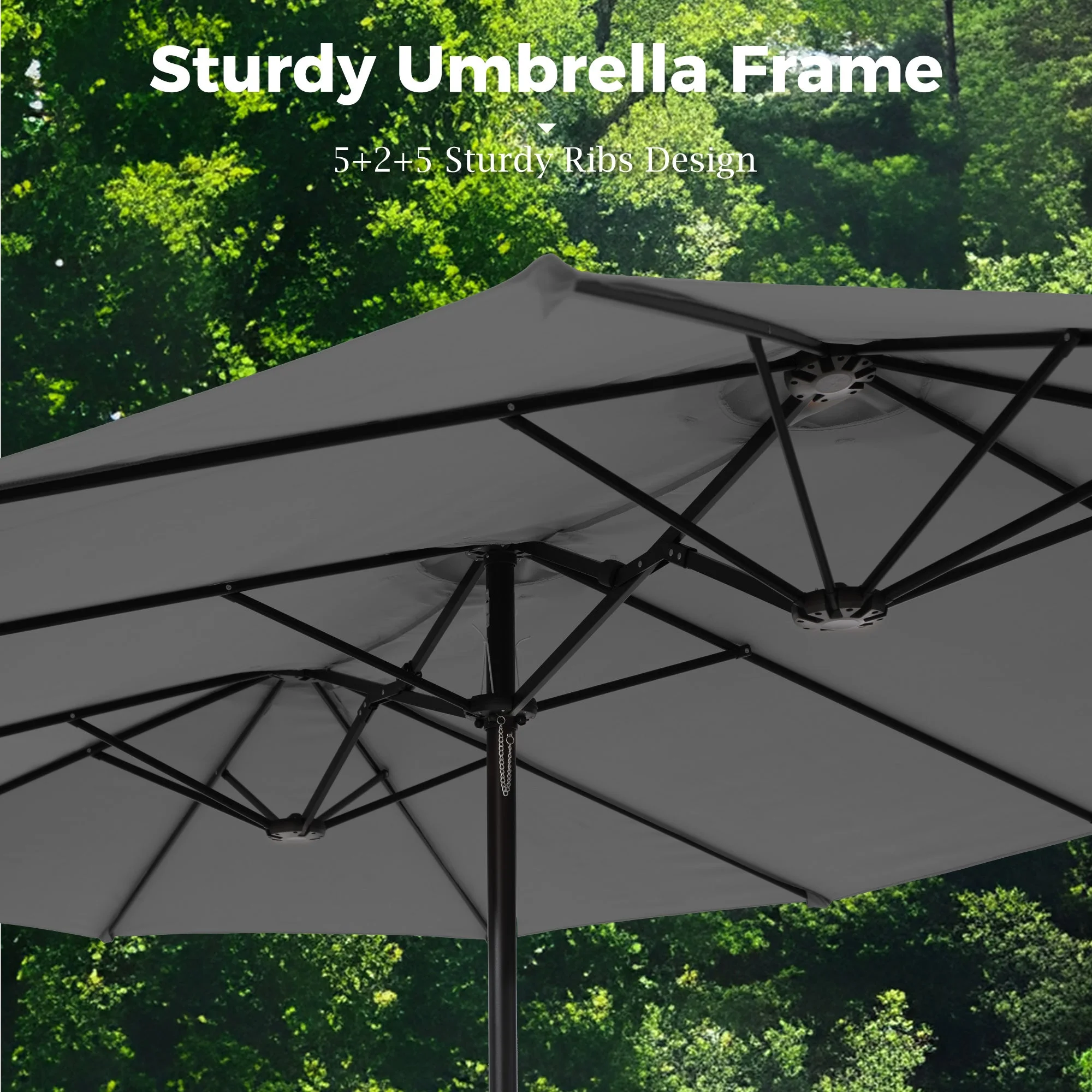 Alpha Joy 15ft Outdoor Patio Umbrella Extra-Large Double-Sided Garden Umbrella with Crank Handle and Base - Smoky Gray - Image 2