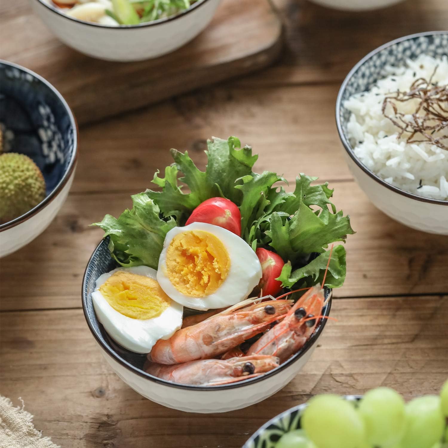 Japanese Style Ceramic Rice Bowls,10 Ounces Small Salad,Soup,Ice Cream Snack Dip Bowl Set of 6,Blue and White Floral Microwave Safe for Kitchen (4.5 inch)