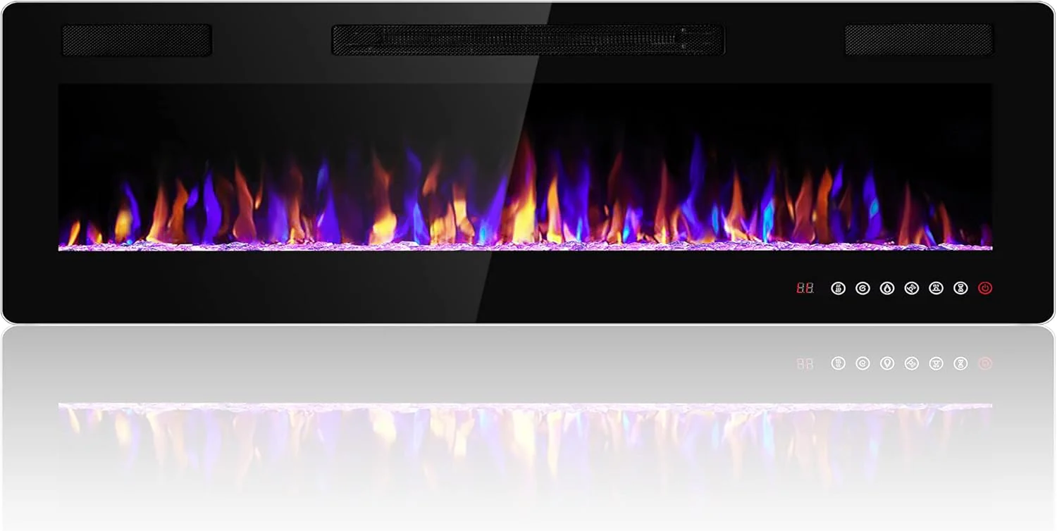 36 Inch Electric Fireplace Insert Ultra Thin Recessed Wall Mounted Fireplace Heater