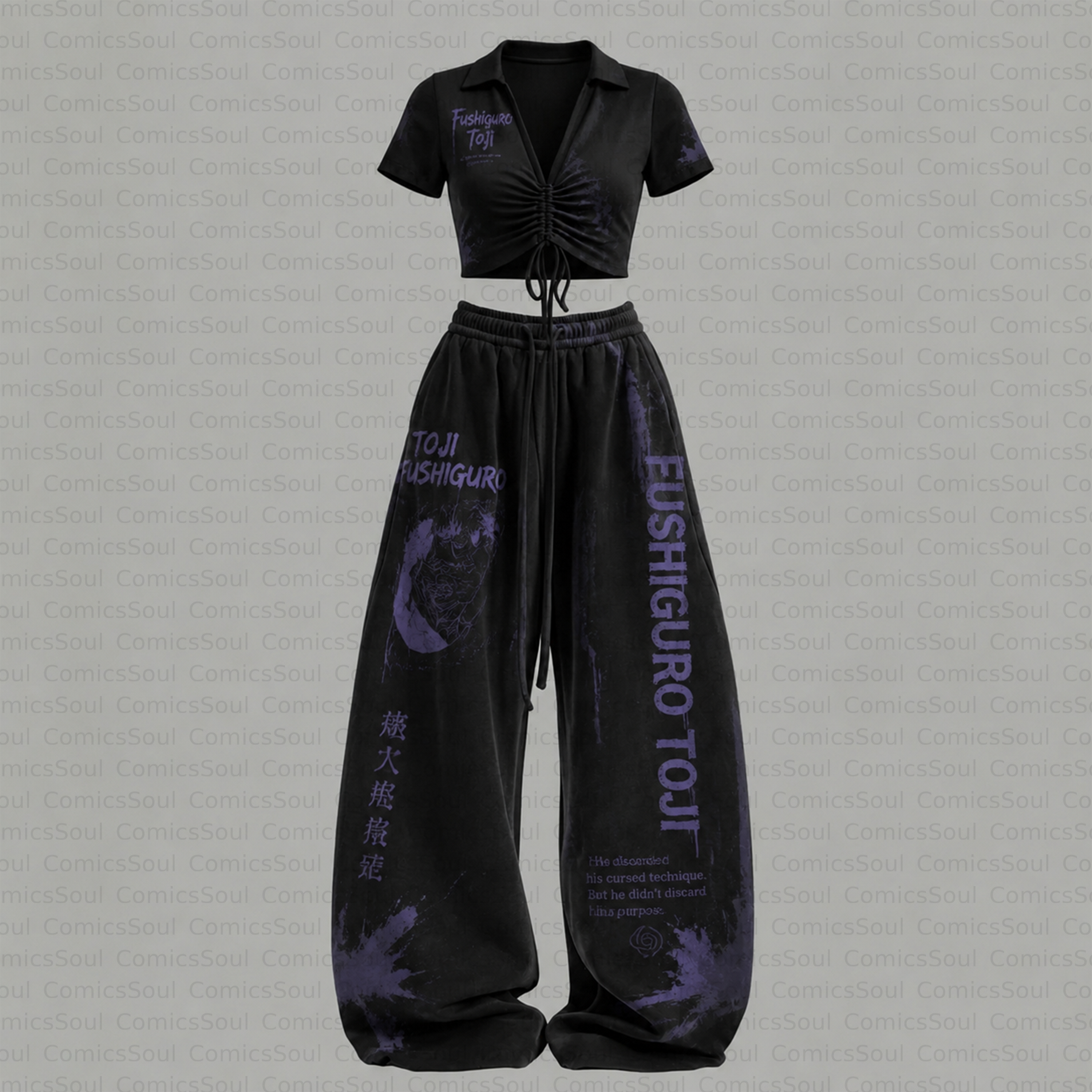 Jujutsu Kaisen Drawstring Short Sleeve Top & Long Pants Two-Piece Set TeeThreads Sustain the Scene with Custom Apparel