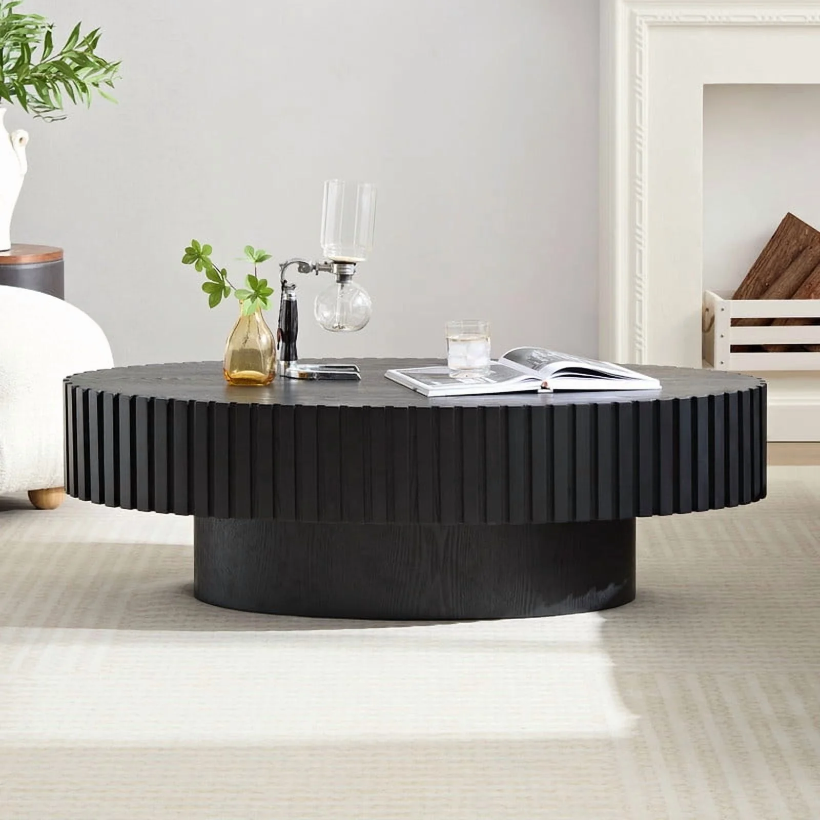 FFH 43.7 inch Oval Coffee Table for Living Room,Handcraft Rustic Corner Coffee Table Nature Wood Relief Sturdy Pedestal for Apartmen,Side Table Centre Table,Nature Wood - Image 76