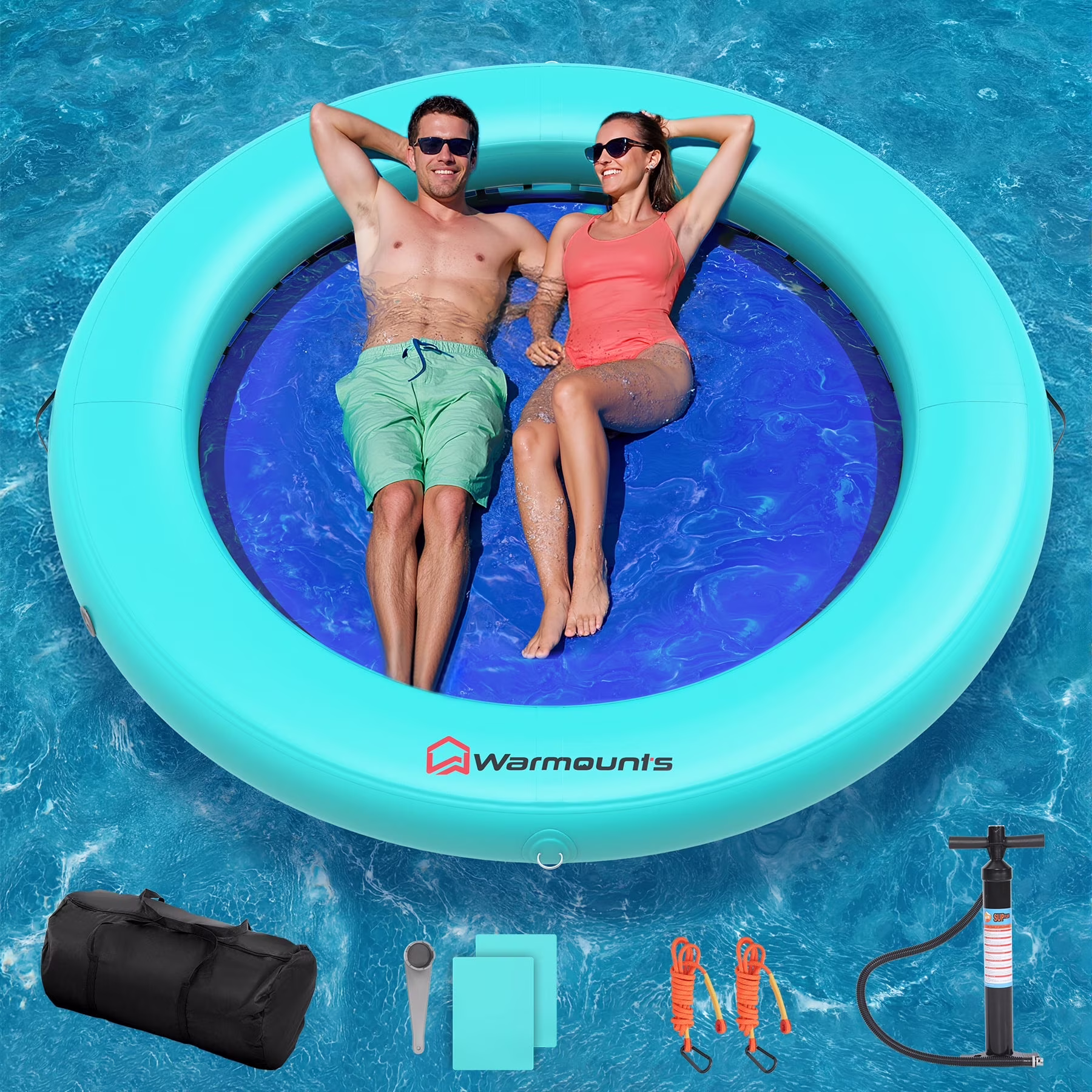 WARMOUNTS Inflatable Floating Dock, 8*6ft Air Inflatable Dock Platform, Non-Slip Water Island Float Raft with Rope Ladder for Ocean Lake River Boat - Image 11